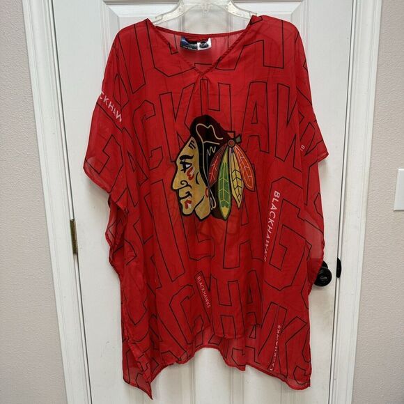 Littlearth Other - CHICAGO BLACKHAWKS NHL SHEER "TRACE" CAFTAN COVERUP Pancho TUNIC HOCKEY